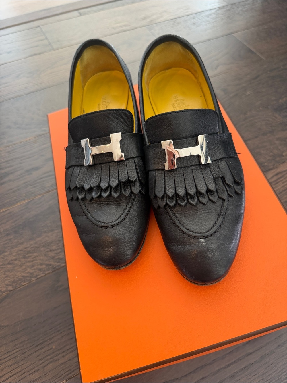 hermes black loafer
